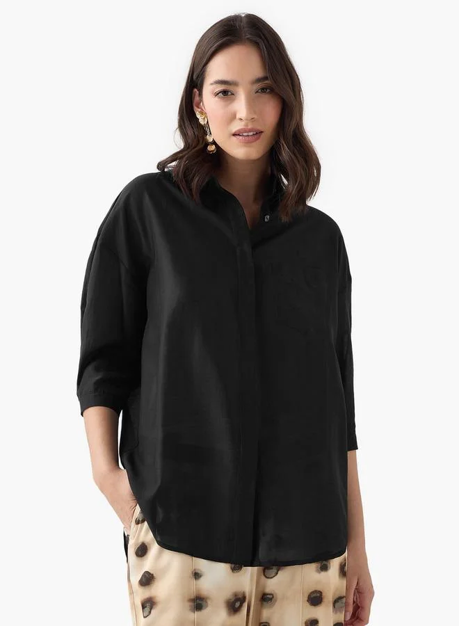 Splash FAV Relaxed Fit High Low Shirt with 3/4 Sleeves